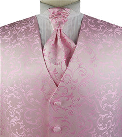 Pink Pteris Swirl Classical Wedding Tuxedo Waistcoat+Cravat+Hanky