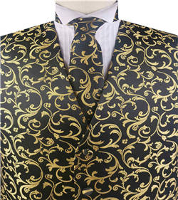 Yellow&Black Swirl Classical Tuxedo/Wedding Waistcoat+Necktie+Bowtie+Hanky