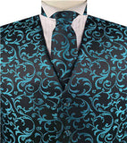 Turquoise&Black Swirl Classical Tuxedo/Wedding Waistcoat+Necktie+Bowtie+Hanky