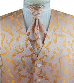 Orange Pteris Swirl Classical Wedding Tuxedo Waistcoat+Cravat+Hanky