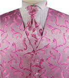 Pink Pteris Swirl Classical Wedding Tuxedo Waistcoat+Cravat+Hanky