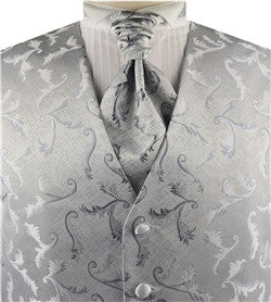 Silver Pteris Swirl Classical Wedding Tuxedo Waistcoat+Cravat+Hanky