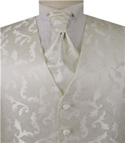 Cream Pteris Swirl Classical Wedding Tuxedo Waistcoat+Cravat+Hanky