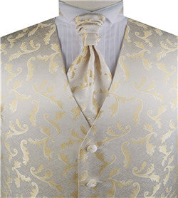 Gold Pteris Swirl Classical Wedding Tuxedo Waistcoat+Cravat+Hanky