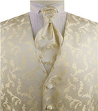 Ivory Pteris Swirl Classical Wedding Tuxedo Waistcoat+Cravat+Hanky