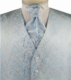 Blue Scroll Swirl Men's Regular Microfiber&Cotton Waistcoat+Cravat+Hanky
