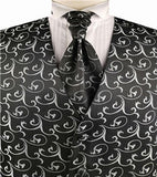 Black&Grey  Pteris Swirl Wedding Tuxedo Poly Waistcoat+Cravat+Hanky