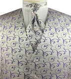 Purple Pteris Swirl Wedding Tuxedo Poly Waistcoat+Cravat+Hanky