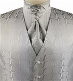 Silver Arc Pattern  Classical Tuxedo Waistcoat+Cravat+Hanky