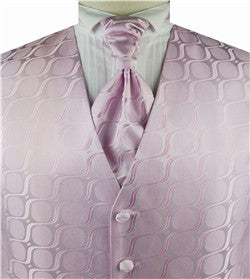 Pink Arc Pattern  Classical Tuxedo Waistcoat+Cravat+Hanky