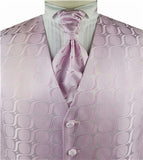 Pink Arc Pattern  Classical Tuxedo Waistcoat+Cravat+Hanky