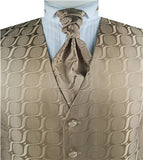 Brown Arc Pattern  Classical  Tuxedo Waistcoat+Cravat+Hanky