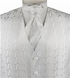 White Arc Pattern  Classical Tuxedo Waistcoat+Cravat+Hanky