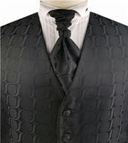 Black Arc Pattern  Classical  Tuxedo Waistcoat+Cravat+Hanky