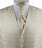 Ivory Arc pattern  Classical  Tuxedo Waistcoat+Cravat+Hanky