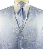 Sky Blue Pteris Swirl Classical Wedding Tuxedo Waistcoat+Cravat+Hanky