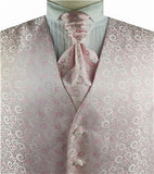 Pink Pteris Swirl Wedding Tuxedo Poly Vest+Cravat+Hanky