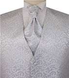 Lurex Fabric Swirl Classical Tuxedo Poly Waistcoat+Cravat+Hanky