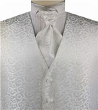 White Lurex Fabric Swirl Business Poly Waistcoat+Cravat+Hanky