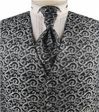 Black&Grey Lurex Fabric Swirl Cassical Tuxedo Waistcoat+Cravat+Bowtie+Hanky