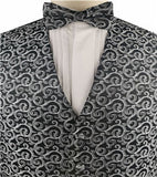 Black&Grey Lurex Fabric Swirl Cassical Tuxedo Waistcoat+Cravat+Bowtie+Hanky