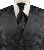 Black  Middle Paisley Classical Wedding Waistcoat+Cravat+Hanky