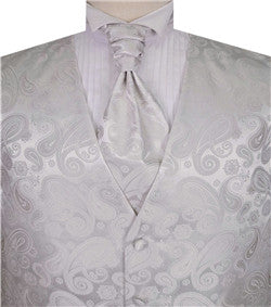 Ivory&Silver  Middle Paisley Classical Wedding Waistcoat+Cravat+Hanky