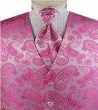 Fuschia  Middle Paisley Classical Wedding Waistcoat+Cravat+Hanky