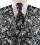 Black&White Middle Paisley Classical Wedding Waistcoat+Cravat+Hanky