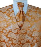 Orange  Paisley Classical Bridegroom Waistcoat+Cravat+Hanky