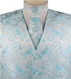 Turquoise&White Paisley Classical Tuxedo/Wedding Waistcoat+Necktie+Bowtie+Hanky