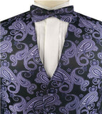 Black Purple Paisley Classical Wedding Waistcoat+Bowtie+Hanky