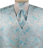 Light Aqua  Paisley Classical Bridegroom Waistcoat+Cravat+Hanky