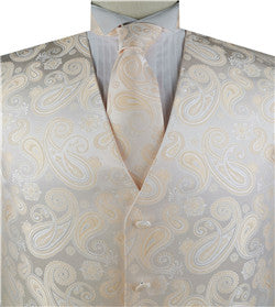 Peach Paisley Classical Tuxedo/Wedding Waistcoat+Necktie+Bowtie+Hanky