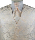 Yellow&Ivory Paisley Classical Bridegroom Waistcoat+Cravat+Hanky