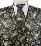 Yellow&Black Paisley Classical Tuxedo/Wedding Waistcoat+Necktie+Bowtie+Hanky