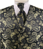 Yellow&Black Paisley Classical Bridegroom Waistcoat+Cravat+Hanky