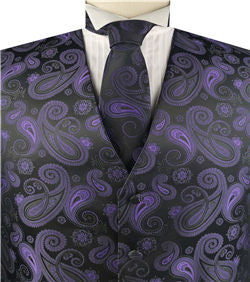 Purple&Black Paisley Classical Tuxedo/Wedding Waistcoat+Necktie+Bowtie+Hanky