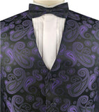 Purple&Black Paisley Classical Tuxedo/Wedding Waistcoat+Necktie+Bowtie+Hanky