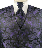 Dark Purple Paisley Classical Bridegroom Waistcoat+Cravat+Hanky