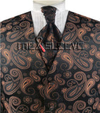 Dark Iron Rust Paisley Classical Bridegroom Waistcoat+Cravat+Hanky