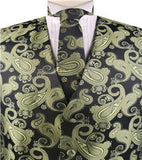 Green&Black Paisley Classical Tuxedo/Wedding Waistcoat+Necktie+Bowtie+Hanky