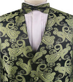 Green&Black Paisley Classical Tuxedo/Wedding Waistcoat+Necktie+Bowtie+Hanky