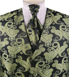 Green Middle Paisley Classical Business Waistcoat+Cravat+Hanky