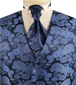 Blue&Navy Colorful Paisley Classical Wedding Waistcoat+Cravat+Hanky