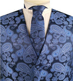 Blue&Navy Colorful Paisley Classical Wedding Waistcoat+Necktie+Hanky