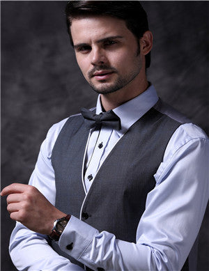 Solid Grey With White Binding Belted Tuxedo Formal Waistcoat+Bowtie