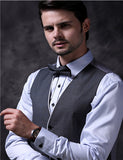 Solid Grey With White Binding Belted Tuxedo Formal Waistcoat+Bowtie