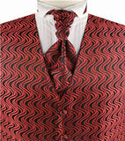 Burgundy Even Swirls Tuxedo Polyester V-neck Waistcoat+Cravat+Hanky