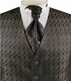 Dark Brown Even Swirls Tuxedo Polyester V-neck Waistcoat+Cravat+Hanky